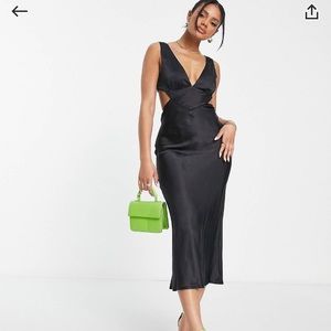 Cut out satin dress in black, holiday dress, wedding guest dress